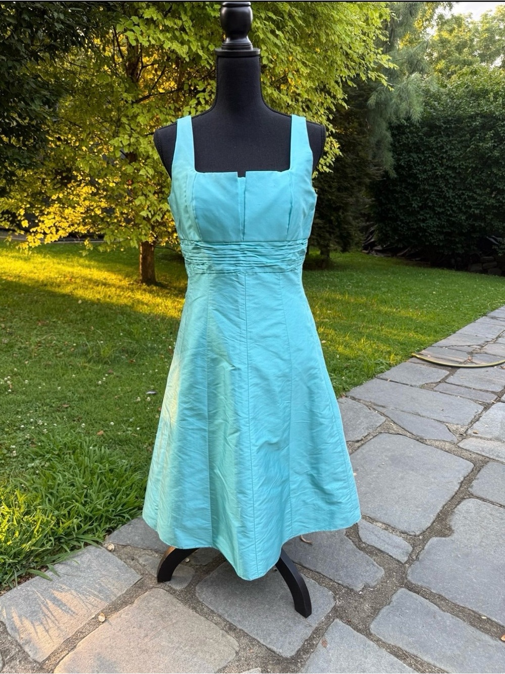 Tahari Aqua Raw Silk Fit-and-Flare Dress 6